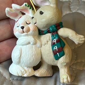Hallmark Festive White and Cream Bunny Ornament
